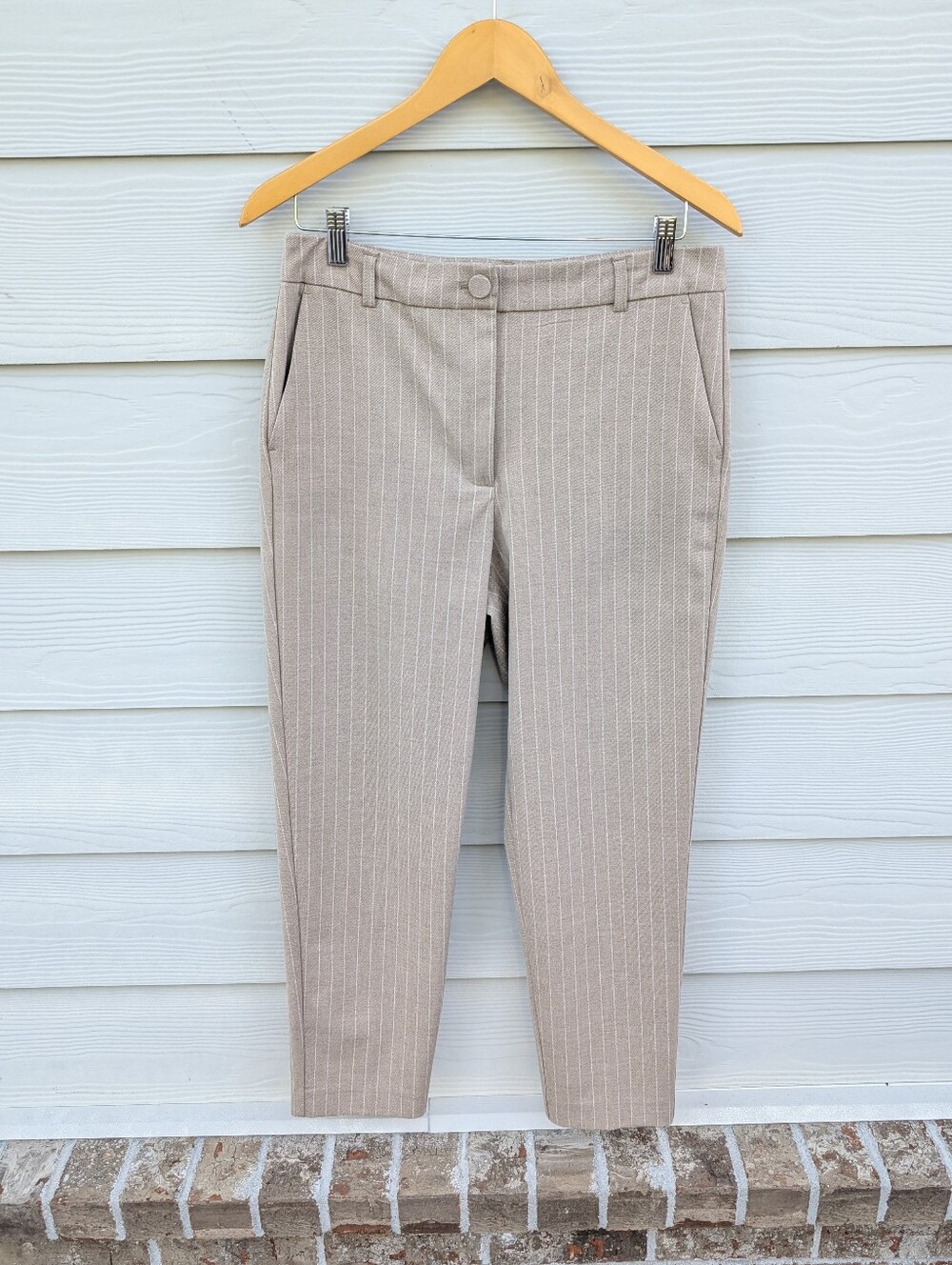 Rachel Zoe Pants Size 8 Cream White Striped Straight Leg Pockets Classy Office